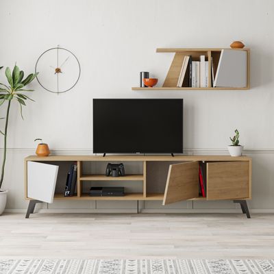 Fiona Tv Unit Up To 70 Inches With Storage - Oak/White - 2 Years Warranty