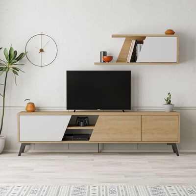 Fiona TV Unit Up To 70 Inches With Storage - Oak/White - 2 Years Warranty
