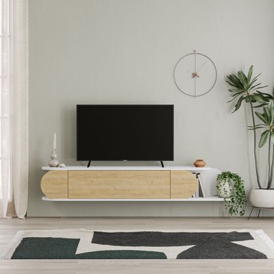 Mourah Tone Tv Stand Up To 65 Inches With Storage - White/ Oak - 2 Years Warranty