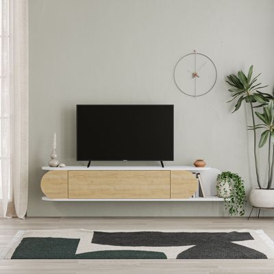 Tone Tv Stand Up To 65 Inches With Storage - White/ Oak - 2 Years Warranty