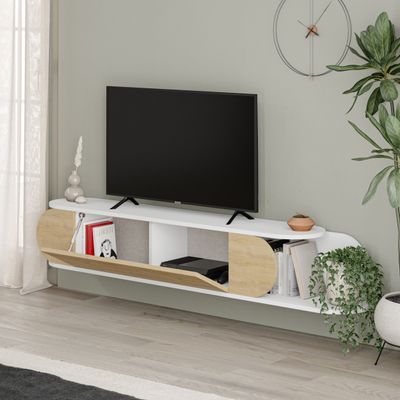 Mourah Tone Tv Stand Up To 65 Inches With Storage - White/ Oak - 2 Years Warranty