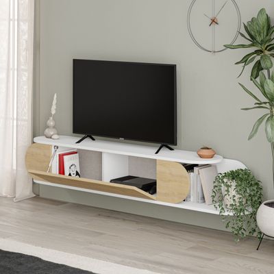 Tone Tv Stand Up To 65 Inches With Storage - White/ Oak - 2 Years Warranty