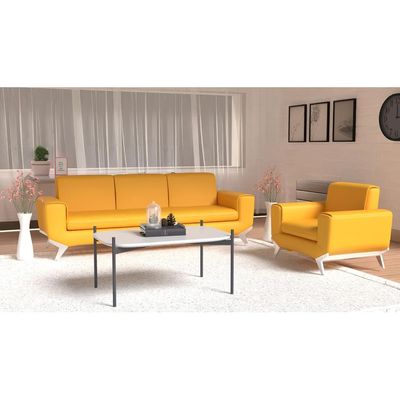 أريكة بمقعد واحد من جلد البولي يوريثان باللون الأصفر من Mahmayi GLW SF165-1 - أثاث غرفة معيشة مريح بتصميم أنيق (مقعد واحد، أصفر)