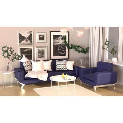 Mahmayi GLW SF165-3 Blue PU Leatherette Three Seater Sofa - Modern Design, Stylish Furniture for Living Room, Comfortable Seat, Durable Upholstery (3-Seater Sofa, Blue)