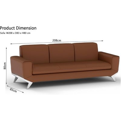 Mahmayi GLW SF165-3 Brown PU Leatherette Three Seater Sofa - Modern Design, Stylish Furniture for Living Room, Comfortable Seat, Durable Upholstery (3-Seater Sofa, Brown)