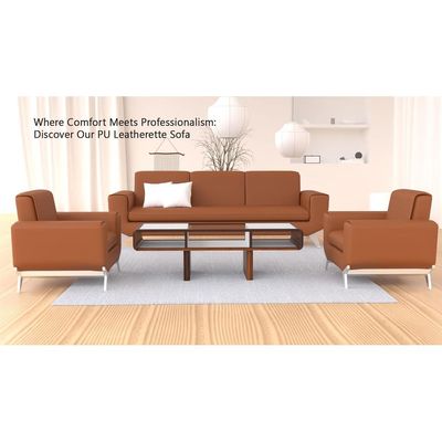 Mahmayi GLW SF165-3 Brown PU Leatherette Three Seater Sofa - Modern Design, Stylish Furniture for Living Room, Comfortable Seat, Durable Upholstery (3-Seater Sofa, Brown)