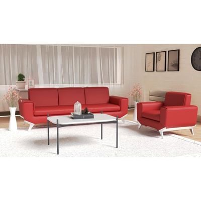 Mahmayi GLW SF165-3 Maroon PU Leatherette Three Seater Sofa - Modern Design, Stylish Furniture for Living Room, Comfortable Seat, Durable Upholstery (3-Seater Sofa, Maroon)