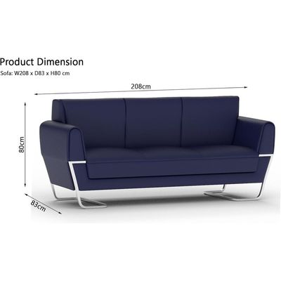 Mahmayi GLW SF169-3 Blue PU Leatherette Three Seater Sofa - Modern Design, Stylish Furniture for Living Room, Comfortable Seat, Durable Upholstery (3-Seater Sofa, Blue)