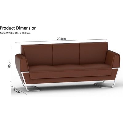 Mahmayi GLW SF169-3 Brown PU Leatherette Three Seater Sofa - Modern Design, Stylish Furniture for Living Room, Comfortable Seat, Durable Upholstery (3-Seater Sofa, Brown)