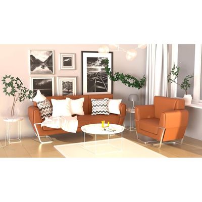 Mahmayi GLW SF169-3 Brown PU Leatherette Three Seater Sofa - Modern Design, Stylish Furniture for Living Room, Comfortable Seat, Durable Upholstery (3-Seater Sofa, Brown)