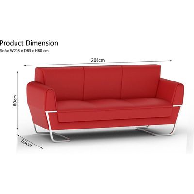 Mahmayi GLW SF169-3 Red PU Leatherette Three Seater Sofa - Modern Design, Stylish Furniture for Living Room, Comfortable Seat, Durable Upholstery (3-Seater Sofa, Red)
