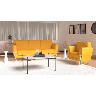 Mahmayi GLW SF169-3 Yellow PU Leatherette Three Seater Sofa - Modern Design, Stylish Furniture for Living Room, Comfortable Seat, Durable Upholstery (3-Seater Sofa, Yellow)