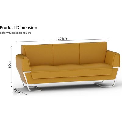 Mahmayi GLW SF169-3 Yellow PU Leatherette Three Seater Sofa - Modern Design, Stylish Furniture for Living Room, Comfortable Seat, Durable Upholstery (3-Seater Sofa, Yellow)