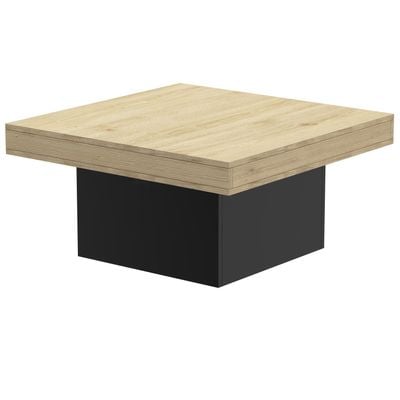 Mahmayi Modern Coffee Table Square Shape Tabletop - Natural Davos Oak and Black 