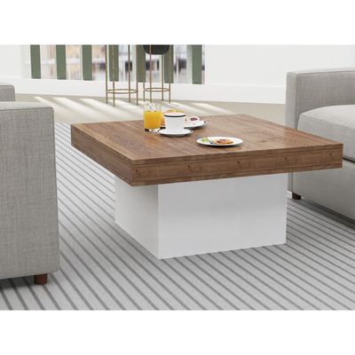 Mahmayi Modern Coffee Table Square Shape Tabletop - Truffle Davos Oak and White 