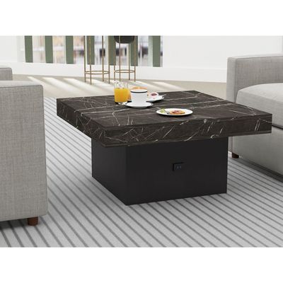 Mahmayi Modern Coffee Table with BS02 USB Port Square Shape Tabletop - Black Pietra Grigia and Black 