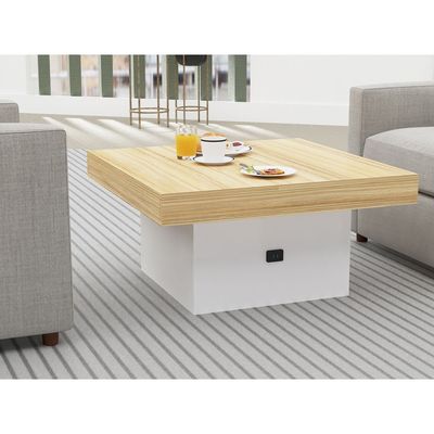 Mahmayi Modern Coffee Table with BS02 USB Port Square Shape Tabletop - Coco Bolo and White 
