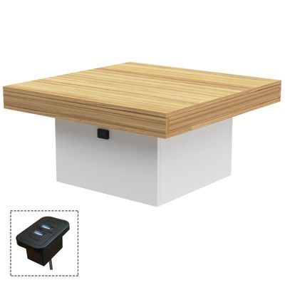 Mahmayi Modern Coffee Table with BS02 USB Port Square Shape Tabletop - Coco Bolo and White 