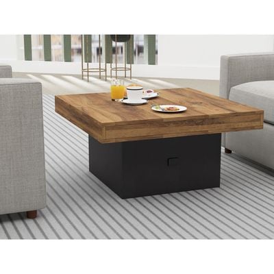 Mahmayi Modern Coffee Table with BS02 USB Port Square Shape Tabletop - Dark Hunton Oak and Black 