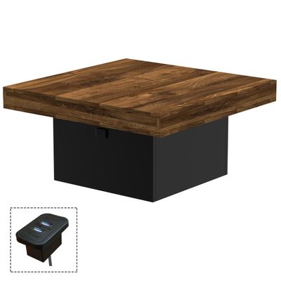 Mahmayi Modern Coffee Table with BS02 USB Port Square Shape Tabletop - Dark Hunton Oak and Black 