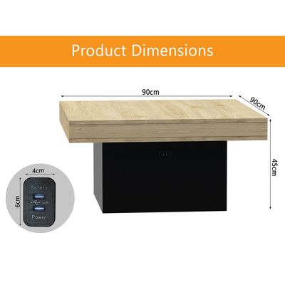 Mahmayi Modern Coffee Table with BS02 USB Port Square Shape Tabletop - Natural Davos Oak and Black 