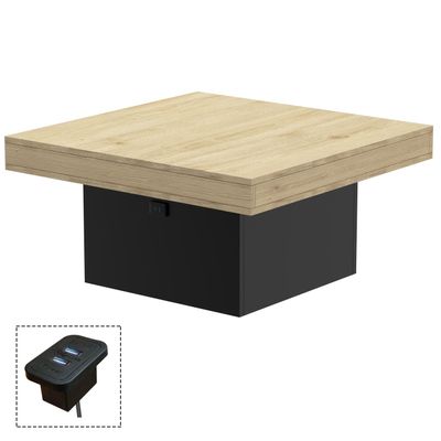 Mahmayi Modern Coffee Table with BS02 USB Port Square Shape Tabletop - Natural Davos Oak and Black 