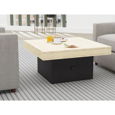 Mahmayi Modern Coffee Table with BS02 USB Port Square Shape Tabletop - Natural Davos Oak and Black 