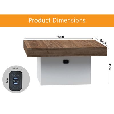 Mahmayi Modern Coffee Table with BS02 USB Port Square Shape Tabletop - Truffle Davos Oak and White 