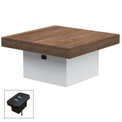 Mahmayi Modern Coffee Table with BS02 USB Port Square Shape Tabletop - Truffle Davos Oak and White 