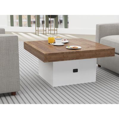 Mahmayi Modern Coffee Table with BS02 USB Port Square Shape Tabletop - Truffle Davos Oak and White 