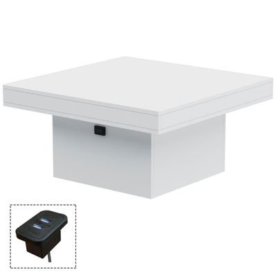 Mahmayi Modern Coffee Table with BS02 USB Port Square Shape Tabletop - White 