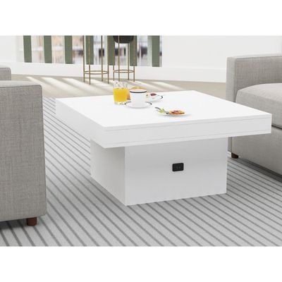 Mahmayi Modern Coffee Table with BS02 USB Port Square Shape Tabletop - White 