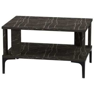 Mahmayi Modern Coffee Table with Storage Shelf - Black Pietra Grigia 