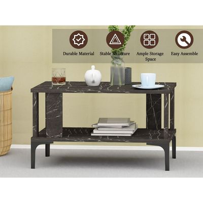 Mahmayi Modern Coffee Table with Storage Shelf - Black Pietra Grigia 