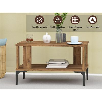 Mahmayi Modern Coffee Table with Storage Shelf - Dark Hunton Oak 