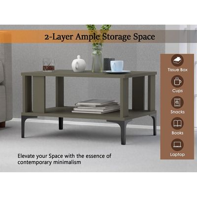 Mahmayi Modern Coffee Table with Storage Shelf - Lava Grey 