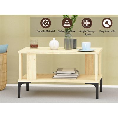 Mahmayi Modern Coffee Table with Storage Shelf - Natural Davos Oak 