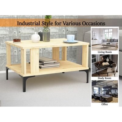 Mahmayi Modern Coffee Table with Storage Shelf - Natural Davos Oak 