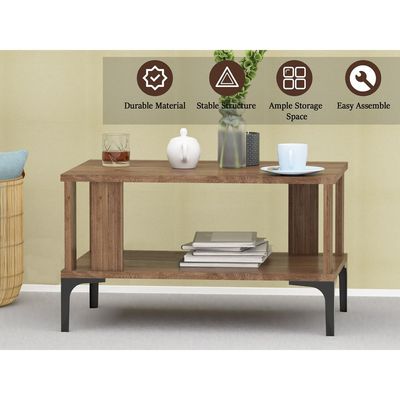 Mahmayi Modern Coffee Table with Storage Shelf - Truffle Davos Oak 