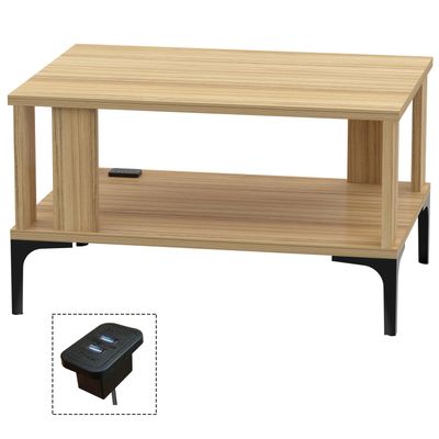 Mahmayi Modern Coffee Table with BS02 USB Port and Storage Shelf - Coco Bolo