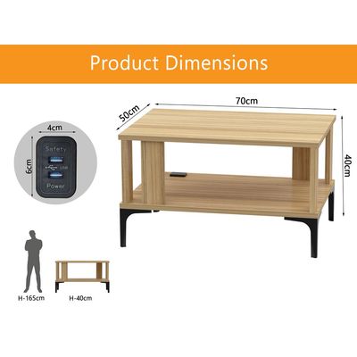 Mahmayi Modern Coffee Table with BS02 USB Port and Storage Shelf - Coco Bolo