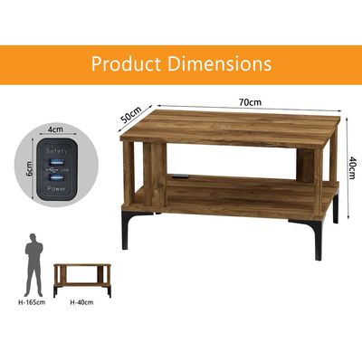 Mahmayi Modern Coffee Table with BS02 USB Port and Storage Shelf - Dark Hunton Oak 