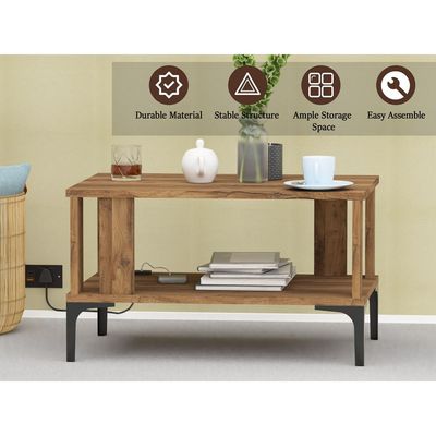 Mahmayi Modern Coffee Table with BS02 USB Port and Storage Shelf - Dark Hunton Oak 