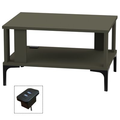 Mahmayi Modern Coffee Table with BS02 USB Port and Storage Shelf - Lava Grey 
