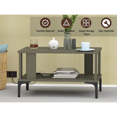 Mahmayi Modern Coffee Table with BS02 USB Port and Storage Shelf - Lava Grey 