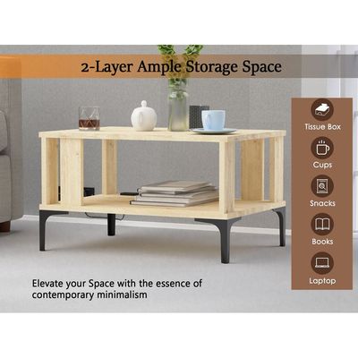 Mahmayi Modern Coffee Table with BS02 USB Port and Storage Shelf - Natural Davos Oak 