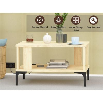 Mahmayi Modern Coffee Table with BS02 USB Port and Storage Shelf - Natural Davos Oak 