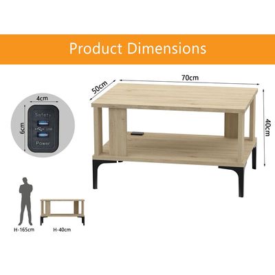 Mahmayi Modern Coffee Table with BS02 USB Port and Storage Shelf - Natural Davos Oak 