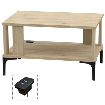 Mahmayi Modern Coffee Table with BS02 USB Port and Storage Shelf - Natural Davos Oak 