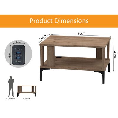 Mahmayi Modern Coffee Table with BS02 USB Port and Storage Shelf - Truffle Davos Oak 